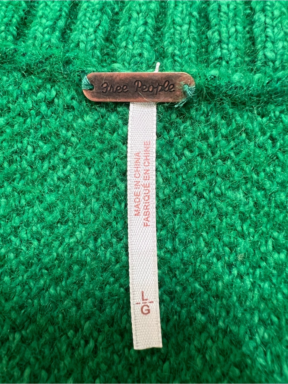 Free People Emerald Kelly Green Chunky Knit V-Neck Oversized Sweater L - Picture 6 of 8